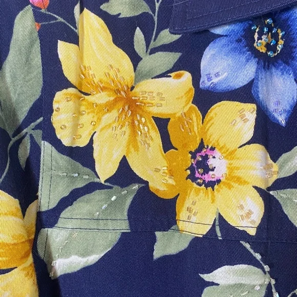 Alfred Dunner Navy Floral Button-Front Shirt with Yellow & Light Blue Blooms - Picture 8 of 12